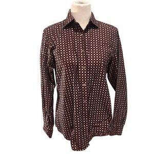 Facconable Women's Burgundy Geometric Print Blouse Long‎ Sleeve Size L